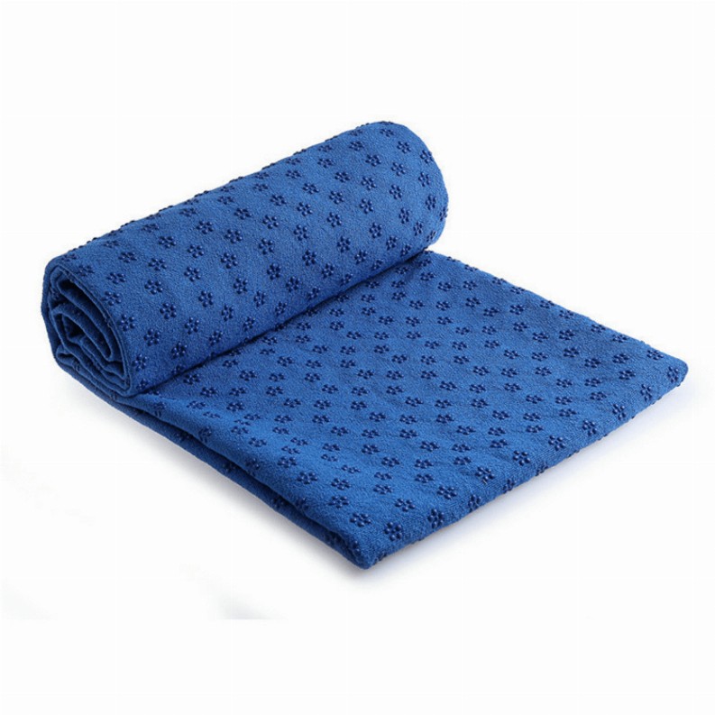 Premium Absorption Hot Yoga Mat Towel with Slip-Resistant Grip Dots - Dark Blue