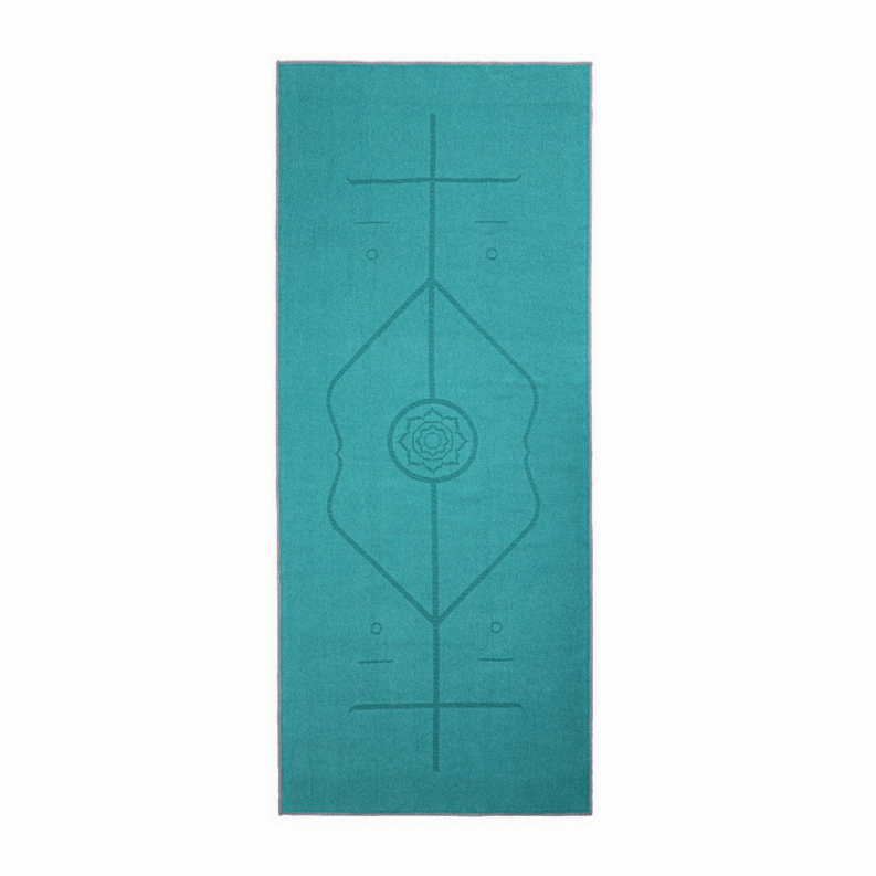 Yoga Mat Towel with Slip-Resistant Fabric and Posture Alignment Lines - Active Teal