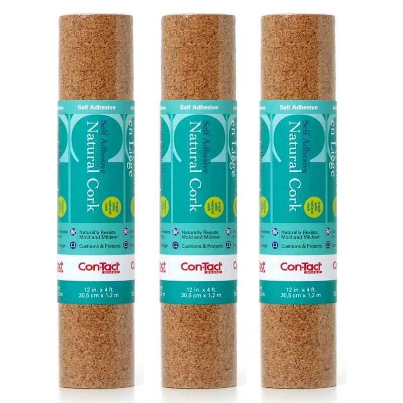Adhesive Roll, Cork, 12" x 4', Pack of 3