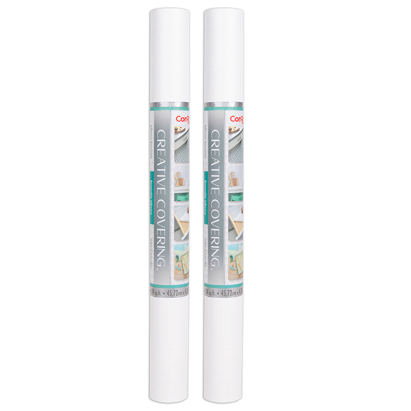 Creative Covering Adhesive Covering, White, 18" x 16 ft, Pack of 2