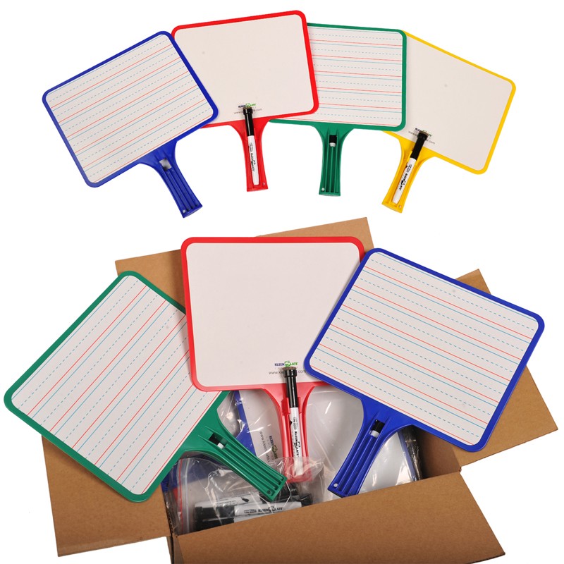 Blank/Lined 2-Sided Rectangular Dry Erase Paddles with Markers, Set of 10