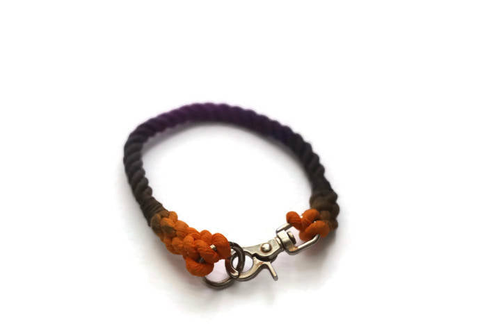 Rope Dog Collar - 11 inches Black, Orange, and Purple