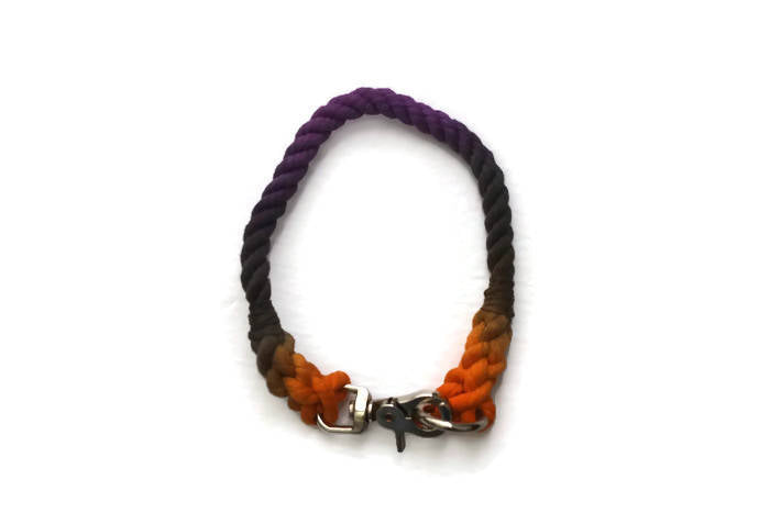 Rope Dog Collar - 16 inches Black, Orange, and Purple