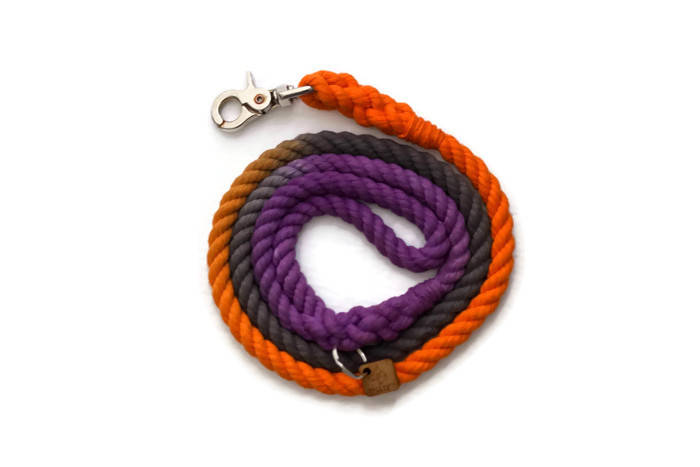Rope Dog Leash - 4 ft Black, Orange, and Purple
