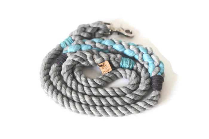 Rope Dog Leash - 5 ft Grey and Aqua