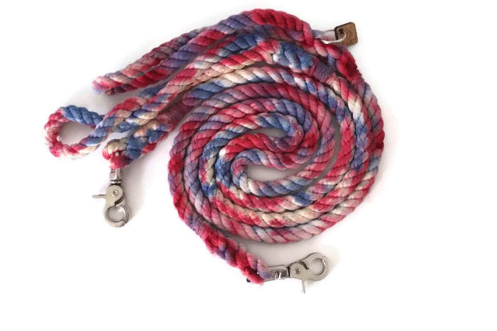 Rope Dog Leash - Traffic Lead (2 ft) Red, White and Blue Tie Dye