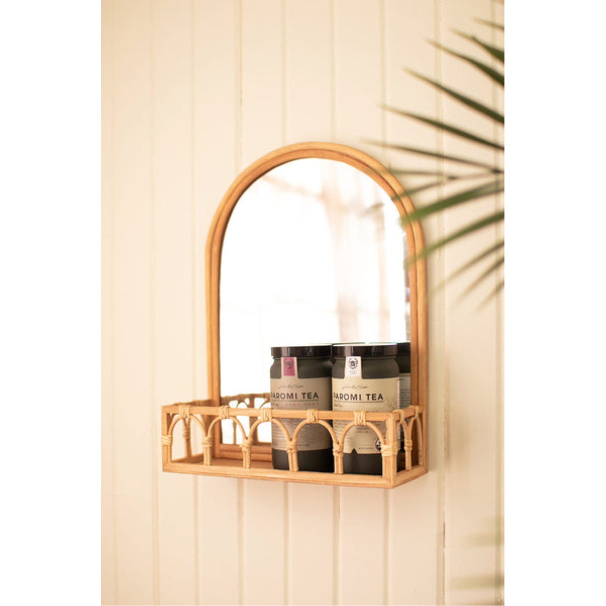 Arched Mirror With Rattan Frame And Box