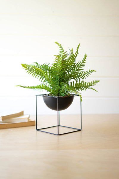 Artificial Fern On A Square Iron Base
