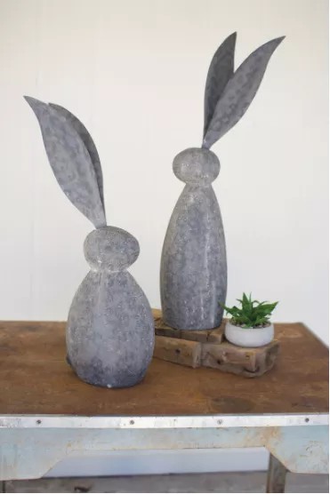 Faux Stone Rabbit With Tall Metal Ears