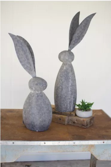 Faux Stone Rabbit With Tall Metal Ears