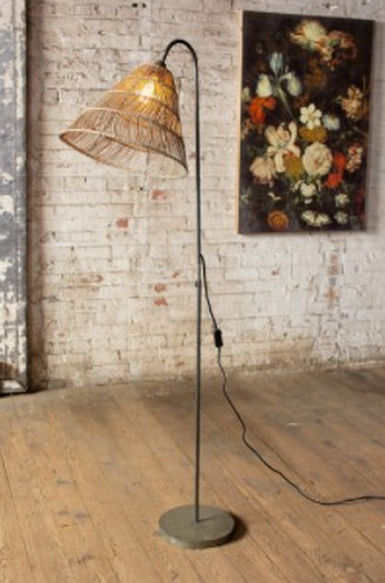 Floor Lamp With Rattan Shade 15.5"D X 65.5"T
