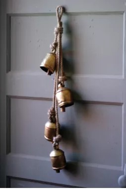 Four Rustic Iron Hanging Bells With Rope