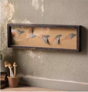 Framed Paper Flying Birds Under Glass