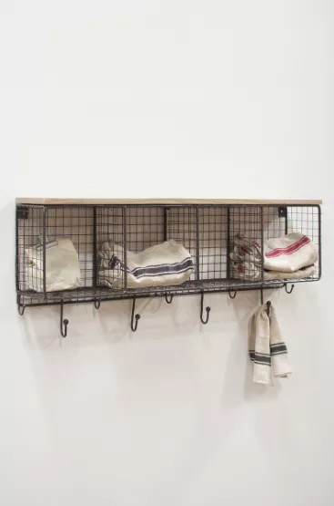 Large Wire Mesh Four Horizontal Cubbies With Wooden Top