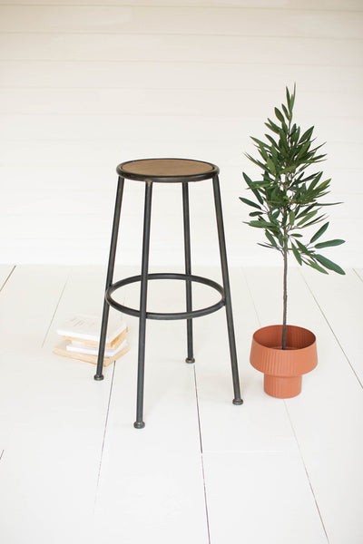 Metal Bar Stool With Round Wooden Seat