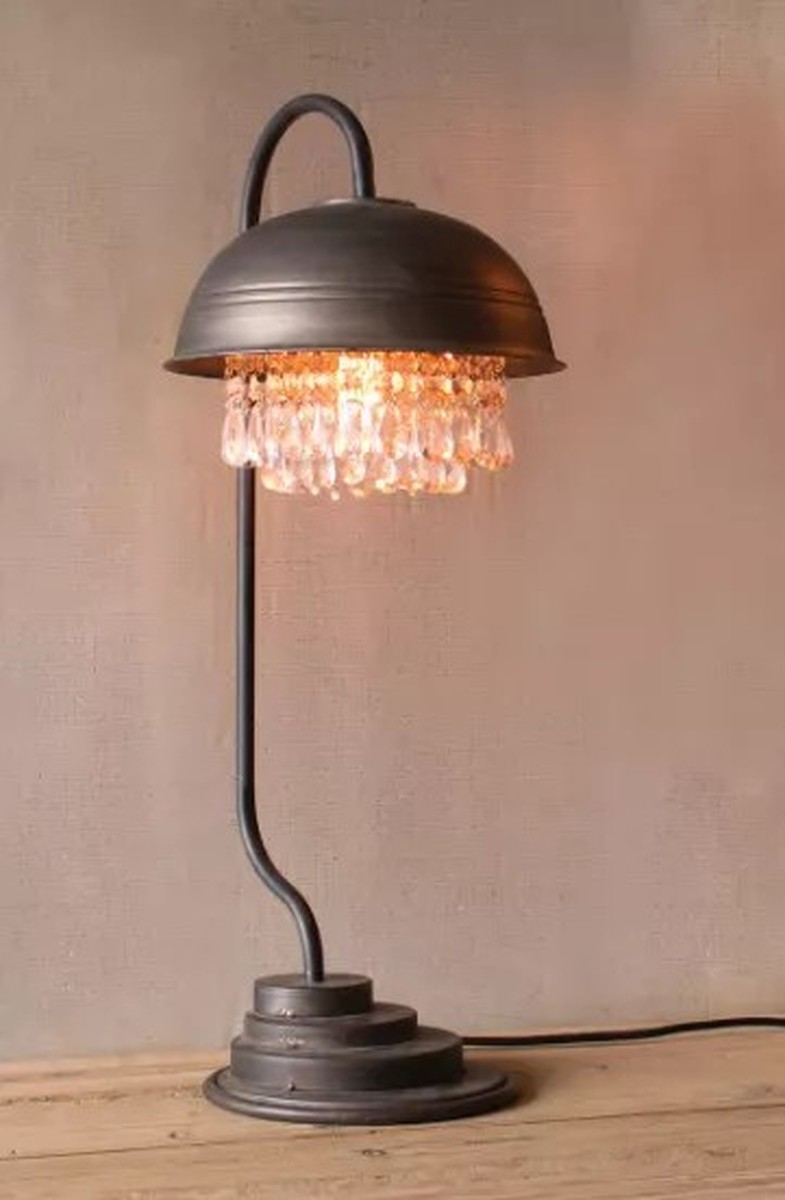 Metal Dome Table Lamp With Hanging Gems