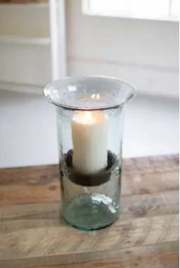 Original Glass Candle Cylinder W Rustic Insert