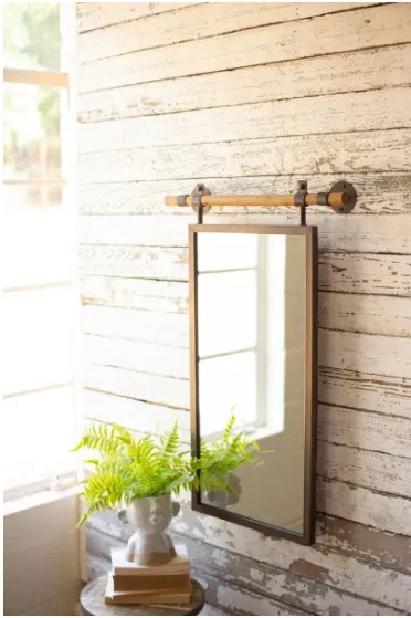 Rectangle Wall Mirror With Wooden Dowel Hanger
