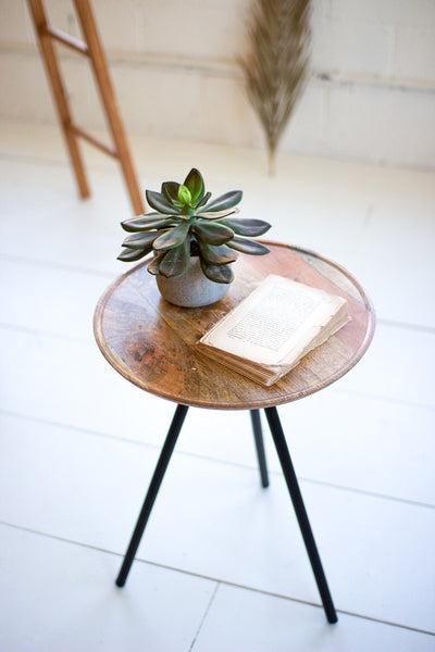 Round Mango Side Table With Iron Legs