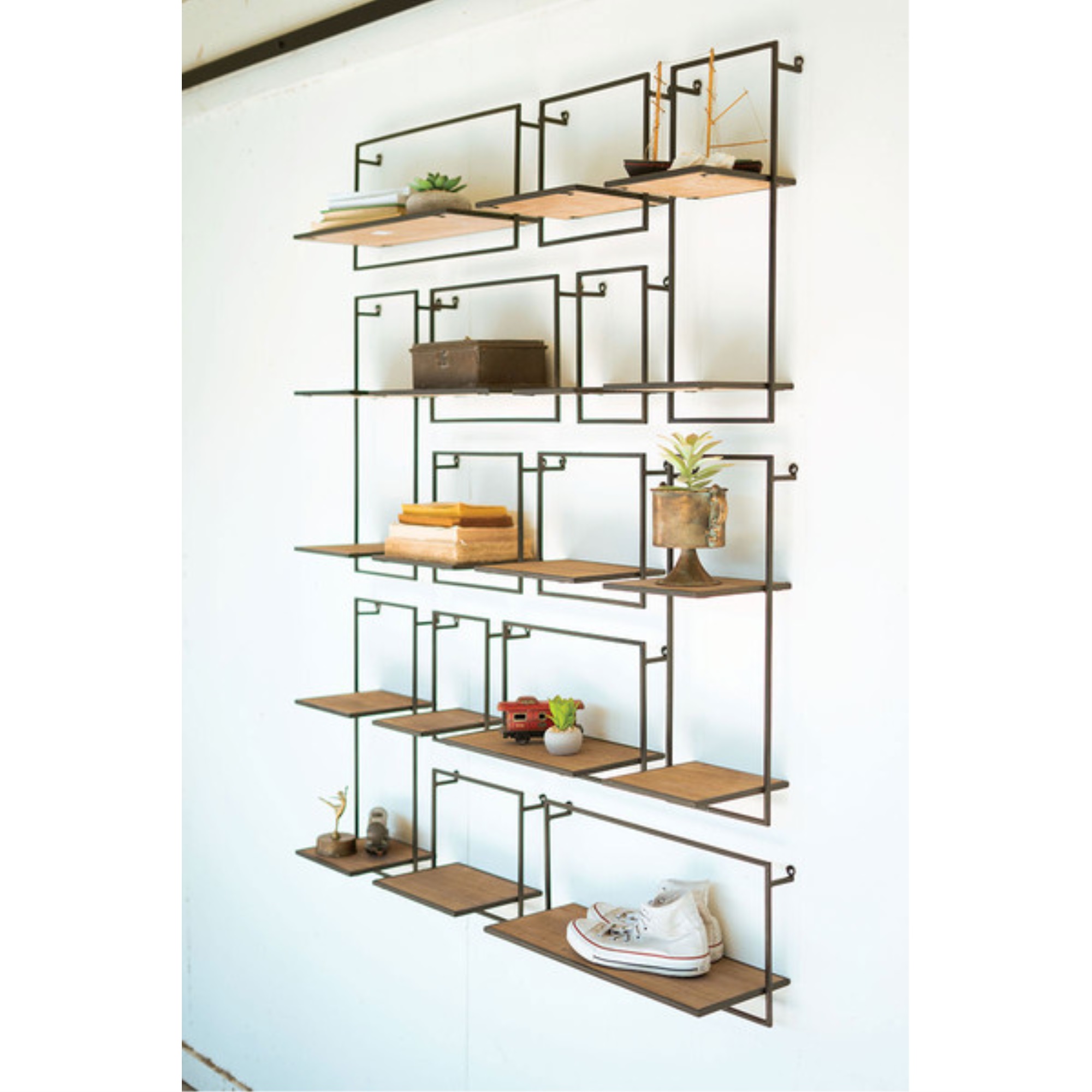 Set Of 14 Wood And Metal Shelves 20" X 8" X 20"T
