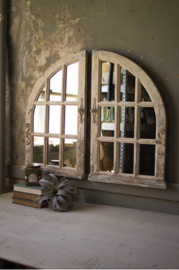 Set Of 2 Arched Window Mirrors 40" X 31.5"T