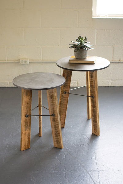 Set Of 2 Round Nesting Side Tables W Metal Top & Wood Legs