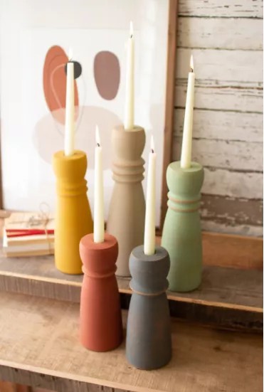 Set Of Five Colorful Clay Taper Holders