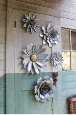 Set Of Five Galvanized Metal Wall Flowers