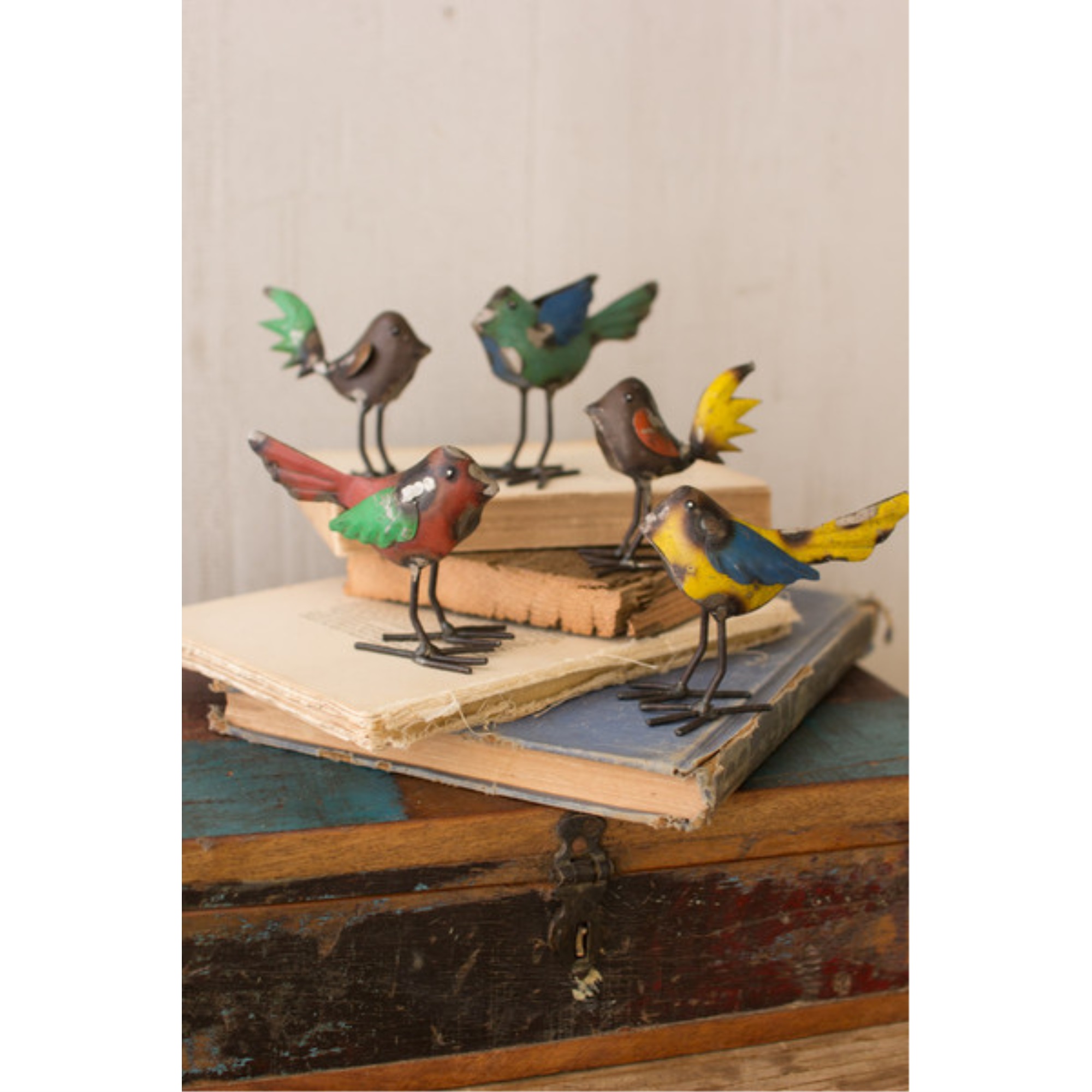 Set Of Five Recycled Metal Birds