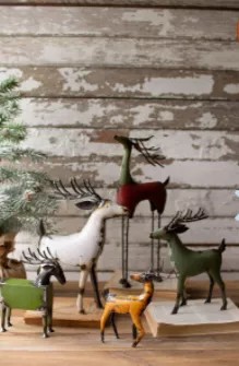 Set Of Five Recycled Metal Deer - One Each Design