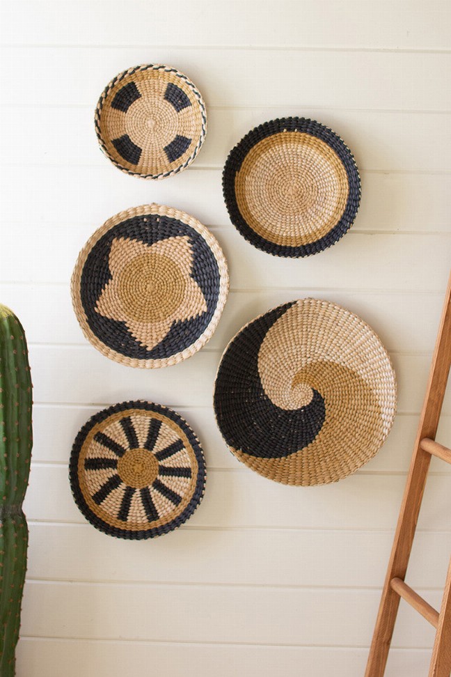 Set Of Five Round Seagrass Wall Art - One Each