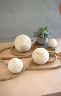 Set Of Four Natural Wooden Spheres - One Each Size