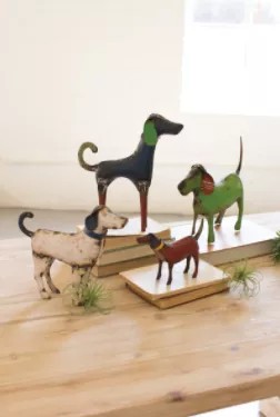 Set Of Four Recycled Metal Dogs