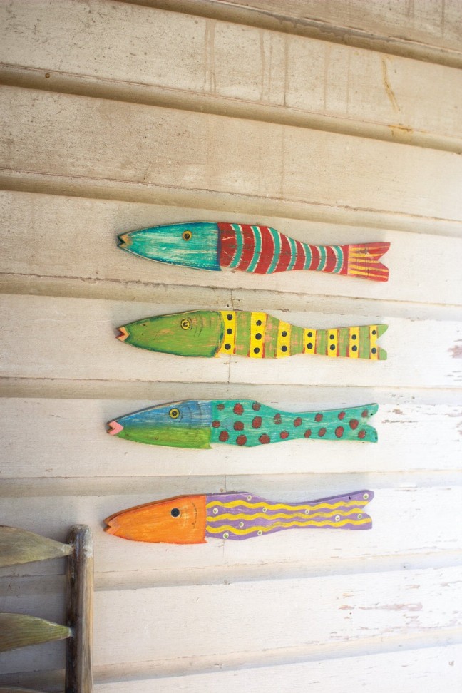 Set Of Four Recycled Wood Folk Art Fish