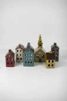 Set Of Six Ceramic Village-One Each Design