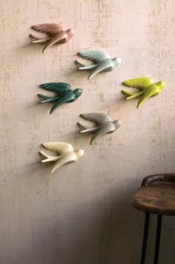 Set Of Six Hanging Ceramic Swallows