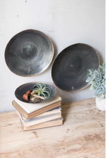 Set Of Three Antique Black Copper Platters