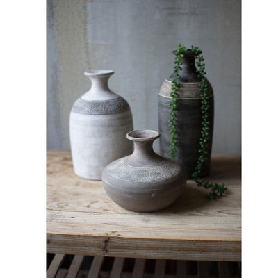 Set Of Three Black Grey And White Clay Vessels