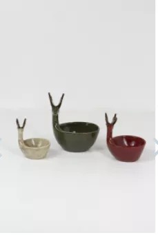 Set Of Three Ceramic Deer Bowls-One Each Color