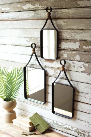 Set Of Three Metal Framed Mirrors With Wood Ball Detail