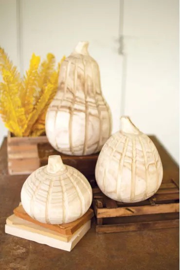 Set Of Three Natural Wood Pumpkins