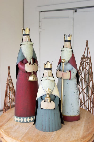 Set Of Three Painted Metal Kings
