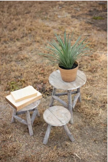 Set Of Three Recycled Wooden Display Stools