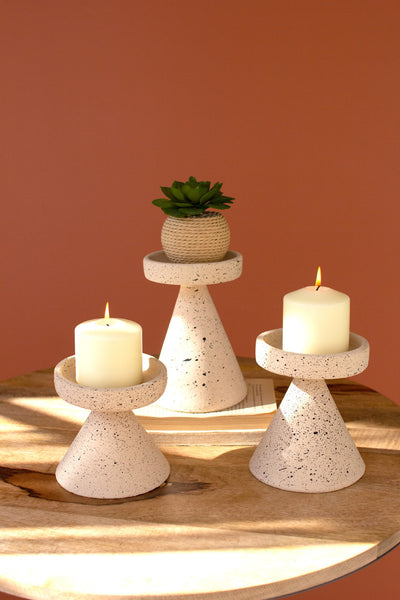 Set Of Three Speckled Clay Pillar Candle Holders