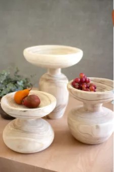 Set Of Three Turned Wooden Pedestals