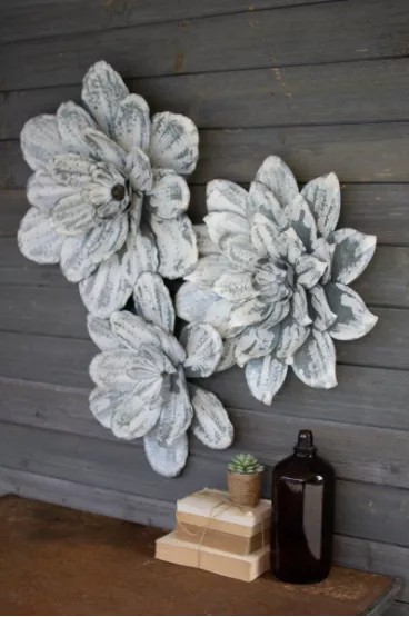 Set Of Three White-Washed Wall Flowers