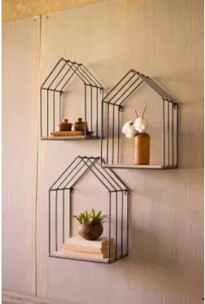 Set Of Three Wood And Metal House Shelves