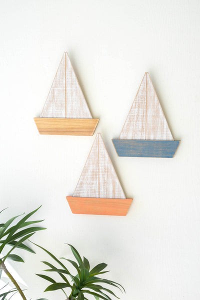 Set Of Three Wooden Sailboats Wall Art