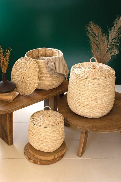 Set Of Three Woven Seagrass Hamper Baskets