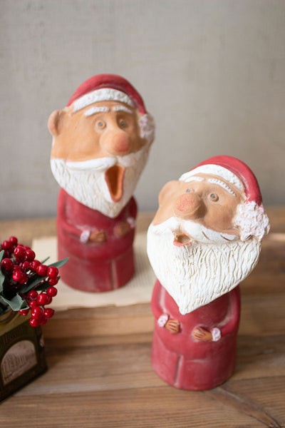 Set Of Two Caroling Clay Santas